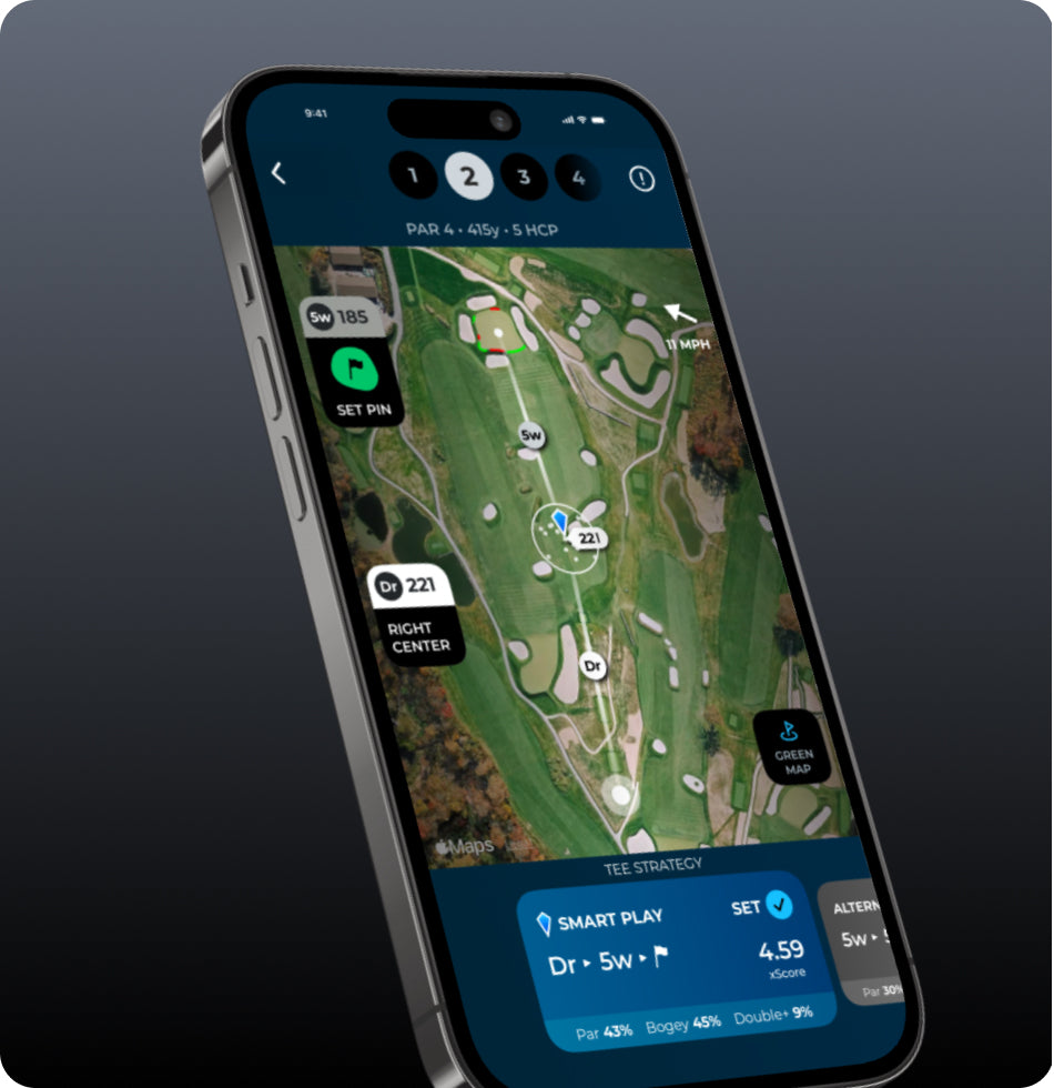 Phone showing Smart Play tee strategy recommendation