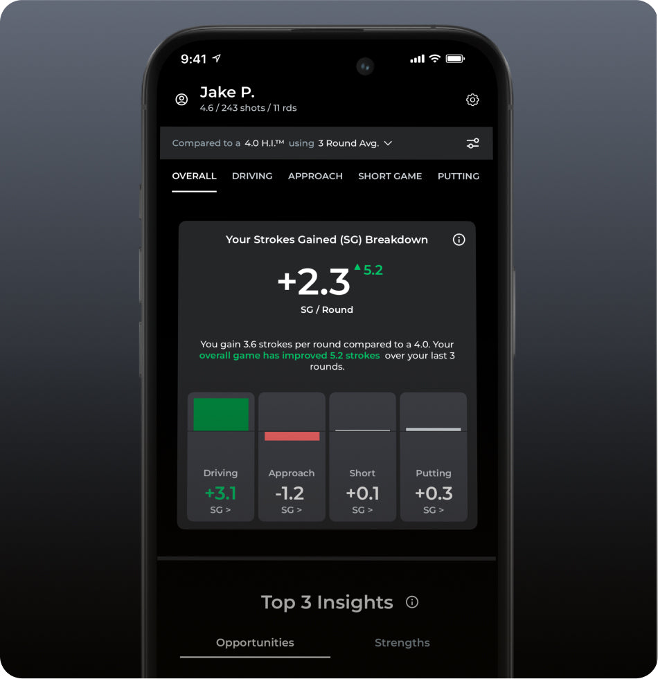 Phone showing Strokes Gained analytics